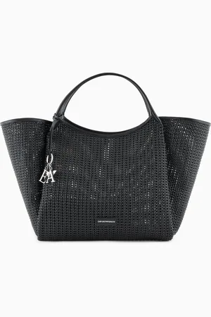 Emporio Armani Maxi-Shopper aus geflochtenem Material mit Logo-Anhänger