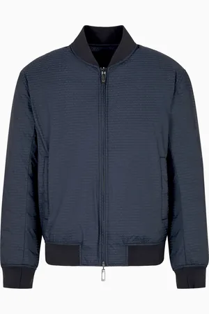 Emporio Armani Daunenjacke mit Bomberkragen zum Wenden aus Nylon-Jacquard mit durchgehendem Schriftzug