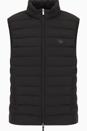 Emporio Armani Ärmellose Daunenjacke mit durchgehendem Reißverschluss aus gestepptem Nylon mit Adler-Logo-Aufnäher