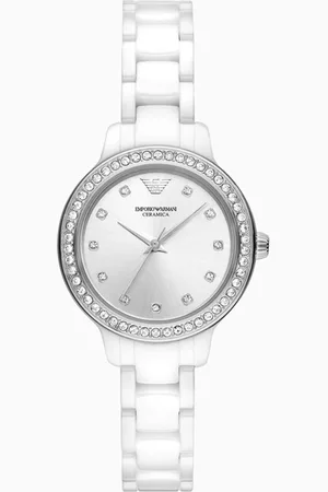 Emporio Armani Dreizeigeruhr aus weißer Keramik