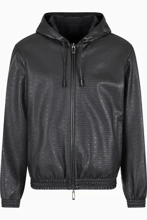 Emporio Armani Locker geschnittener, Wende-Blouson aus geprägtem Lammnappaleder mit durchgehendem Schriftzug