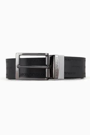 Emporio Armani Wendegürtel aus Leder mit geprägtem Allover-Lettering