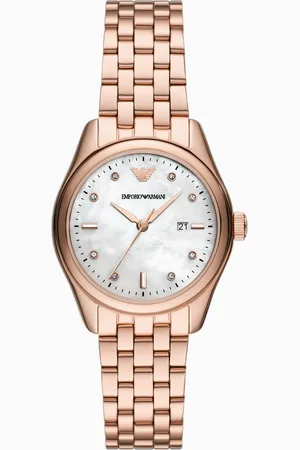 Emporio Armani Dreizeigeruhr mit Armband aus roségoldfarbenem Edelstahl mit Datumsanzeige
