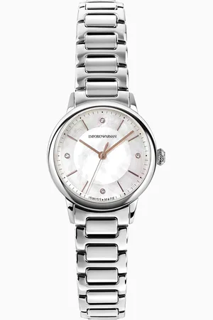 Emporio Armani Swiss-Made-Uhr mit drei Zeigern und Edelstahlarmband