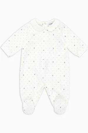 Emporio Armani Strampler mit Claudine-Kragen und Allover-Optical-Adler-Print