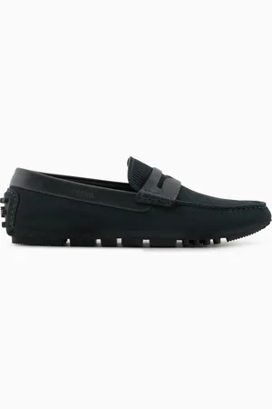 Emporio Armani Driver-Mokassins aus fein gestreiftem Veloursleder