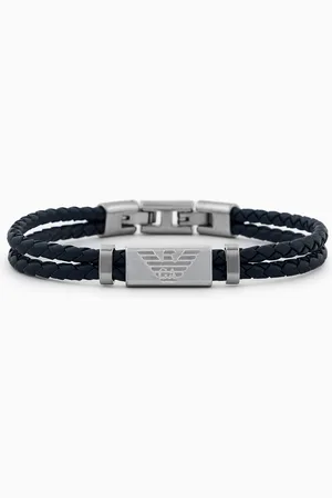 Emporio Armani Armband aus Edelstahl und schwarzem Leder
