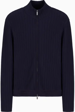 Emporio Armani Cardigan mit durchgehendem Reißverschluss aus Viskose mit vertikalem Ottoman-Stich der Icon-Kollektion