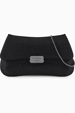 Emporio Armani Clutch aus Satin mit Strasssteinen und Kettenschulterriemen