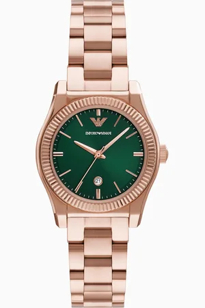 Emporio Armani Uhr mit drei Zeigern, Datumsanzeige und roségoldfarbenem Edelstahlarmband