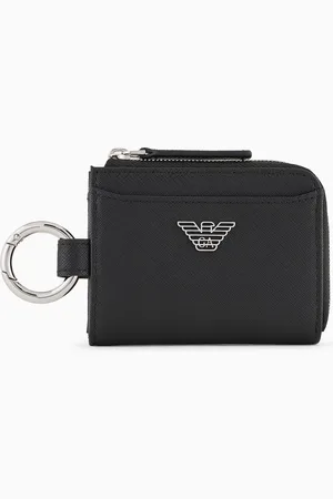 Emporio Armani ASV Portemonnaie aus wiederaufbereitetem Leder mit Adler-Plakette und Karabinerhaken