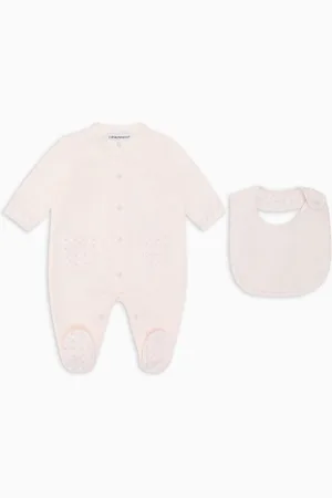 Emporio Armani Geschenkset Playsuit und Lätzchen aus Jersey mit Optical-Adler-Print