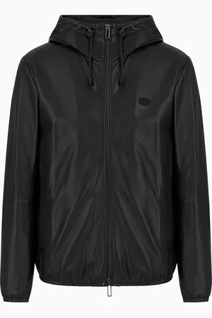 Emporio Armani Blouson mit durchgehendem Reißverschluss und Kapuze aus Semianilin-Lammnappaleder