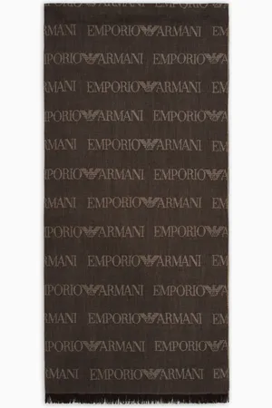 Emporio Armani Schal aus Schurwollgemisch mit Logo-Lettering in Jacquard und Fransen