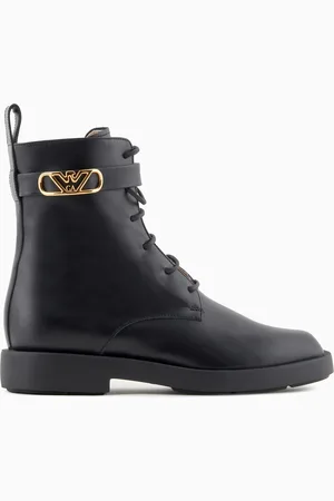 Emporio Armani Schnürstiefeletten aus Leder mit Icon Logo-Riemen