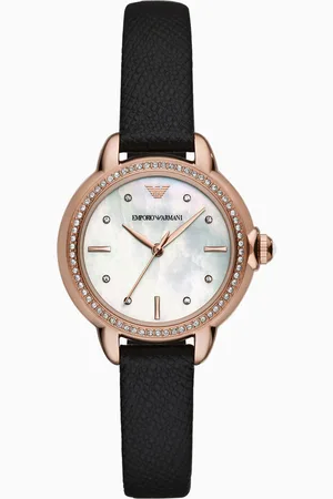Emporio Armani Uhr mit drei Zeigern und schwarzem Lederarmband