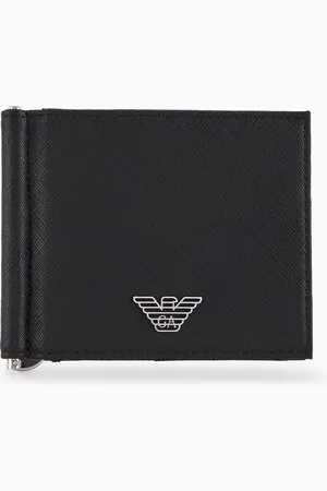 Emporio Armani Kompaktes ASV Portemonnaie aus wiederaufbereitetem Saffiano-Leder mit Adler-Plakette