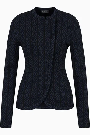 Emporio Armani Jacke aus zweifarbigem Jacquard-Stoff mit Grandad-Kragen