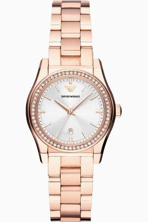 Emporio Armani Uhr mit drei Zeigern, Datumsanzeige und roségoldfarbenem Edelstahlarmband