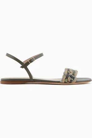Giorgio Armani Flache Sandalen aus Leder mit Sautage-Detail