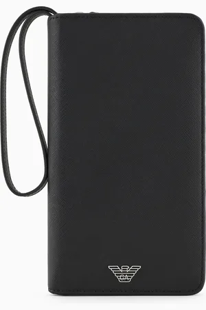 Emporio Armani ASV Organizer aus neu aufbereitetem Saffiano-Leder mit Adler-Plakette