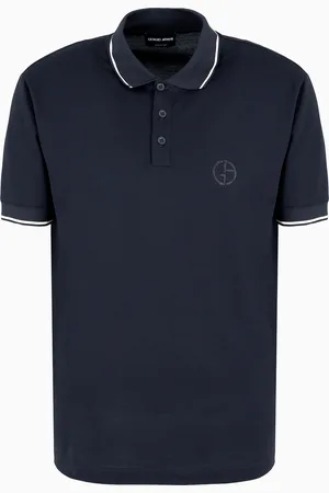 Giorgio Armani Poloshirt mit kurzen Ärmeln aus Seidenjersey, Leinen und Baumwolle