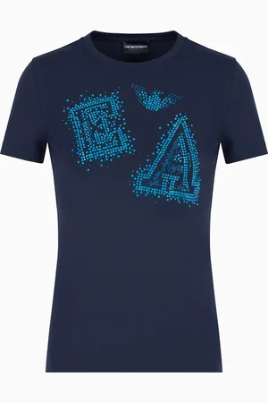 Emporio Armani ASV T-Shirt aus Stretchjersey mit Logo aus kleinen Nieten