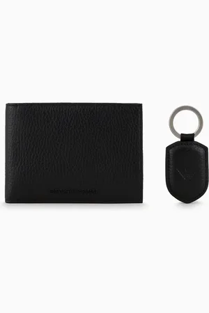 Emporio Armani Geschenkset aus Portemonnaie und Schlüsselanhänger aus getrommeltem Leder