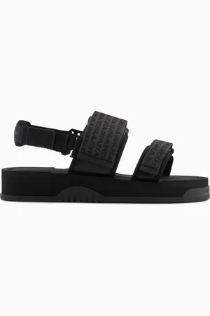 Emporio Armani Sandalen aus Scuba und Logo-Schriftzug aus Jacquard-Stoff