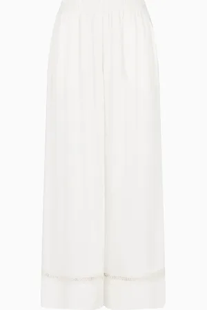 Emporio Armani Beachwear Hose aus Viskose mit Spitzen-Details und Logo