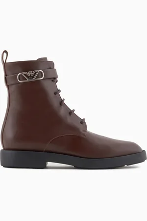 Emporio Armani Schnürstiefeletten aus Leder mit Icon Logo-Riemen