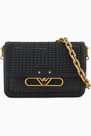 Emporio Armani Geflochtene Umhängetasche mit Adlerlogo aus Metall