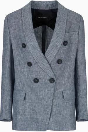 Emporio Armani Doppelreihiger Chambray-Blazer aus Leinen-Mischung