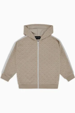 Emporio Armani ASV Sweatshirt mit Kapuze und Reißverschluss, aus Jersey in Jacquard-Verarbeitung mit Allover-Adler