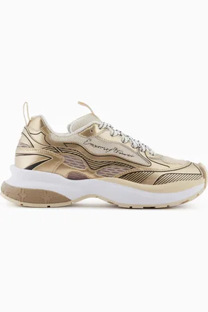 Emporio Armani Mesh-Sneaker mit laminierten Details und Logo-Schriftzug