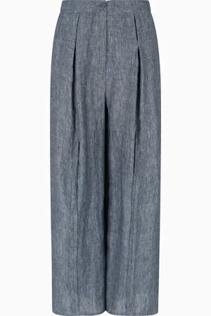 Emporio Armani Chambray-Hose mit Bundfalten, gefertigt aus einer Leinen-Mischung