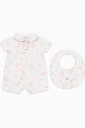Emporio Armani Geschenkset mit Strampler und Lätzchen aus Interlock-Jersey mit „Sunday“-Muster