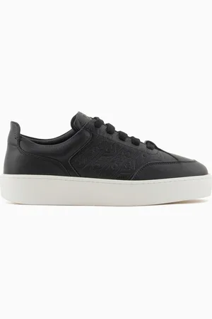 Emporio Armani Sneaker aus Leder mit Hirsch-Print und Monogramm-Detail