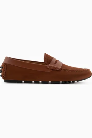 Emporio Armani Driver-Mokassins aus fein gestreiftem Veloursleder