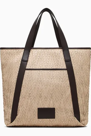 Giorgio Armani Shopper aus Raffia-Bast und Leder