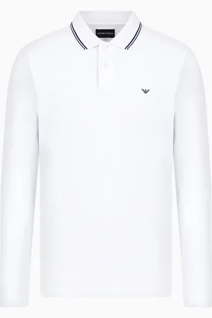 Emporio Armani Poloshirt mit langen Ärmeln aus Pikee-Stretch und aufgesticktem Mikro-Adler