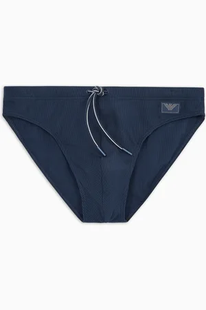 Emporio Armani Satin Label Badeslip mit hohem Bund aus Pikeegewebe