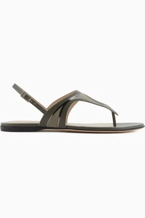 Giorgio Armani Flache Zehensandalen aus Leder und Veloursleder