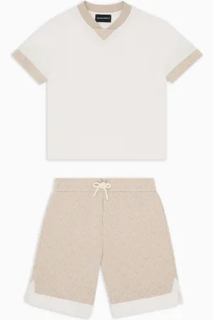 Emporio Armani Set bestehend aus T-Shirt und Shorts aus Jersey in Jacquard-Verarbeitung mit Allover-Adler
