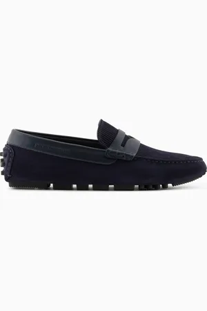 Emporio Armani Driver-Mokassins aus fein gestreiftem Veloursleder