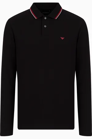 Emporio Armani Poloshirt mit langen Ärmeln aus Pikee-Stretch und aufgesticktem Mikro-Adler