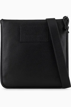 Emporio Armani Flache Umhängetasche aus getrommeltem Leder