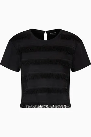 Emporio Armani Jersey-T-Shirt mit Fransen, gefertigt aus Supima-Interlock