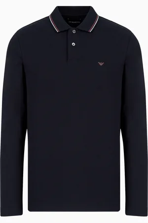 Emporio Armani Poloshirt mit langen Ärmeln aus Pikee-Stretch und aufgesticktem Mikro-Adler