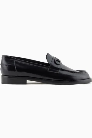 Emporio Armani Mokassins aus gebürstetem Leder mit Adlerplakette